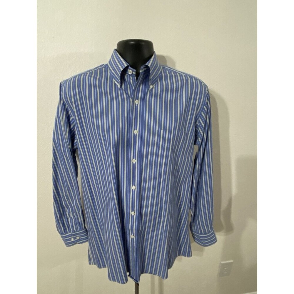 Club Room Men Size 15 1/2 Blue Dress Shirt Striped 32/33 Easy Care